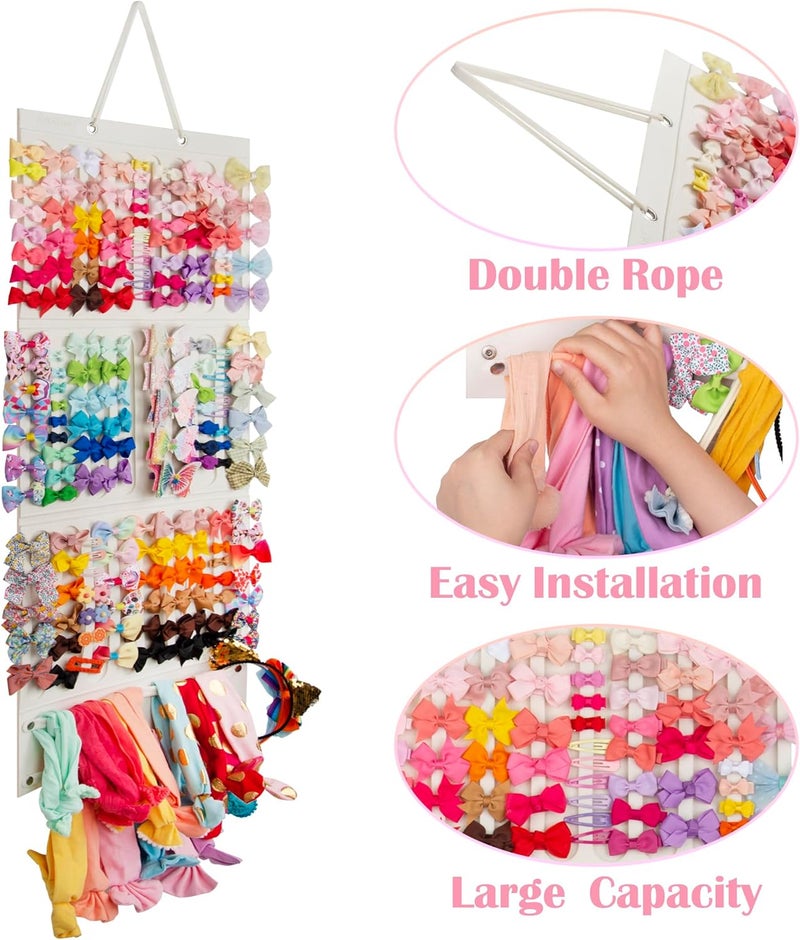 JOYMOMO Bow Holder Organizer for Girls - Hanging Hair Accessories Storage for Headbands, Clips, Ties, Scrunchies (Without Bows) (Beige) - Image 2
